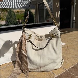 Coach Cream Ivory Pebble Leather Slouchy Hobo Shoulder Bag Gold